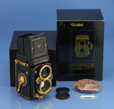 ROLLEI ROLLEIFLEX AURUM 24K GOLD 2.8F 80MM XENOTAR +CAPS +BOX +CASE MINT