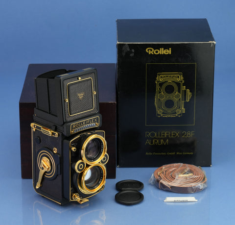 ROLLEI ROLLEIFLEX AURUM 24K GOLD 2.8F 80MM XENOTAR +CAPS +BOX +CASE MINT