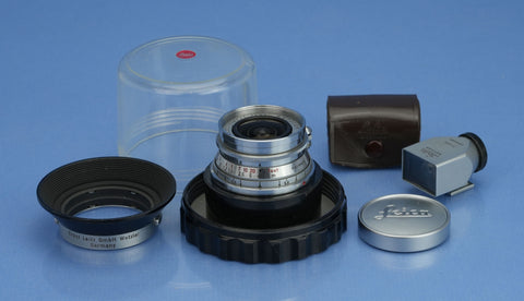 LEICA SUPER-ANGULON 21MM F4 CHROME M 11102 LENS +CAPS + IWKOO SHADE +FINDER SET!