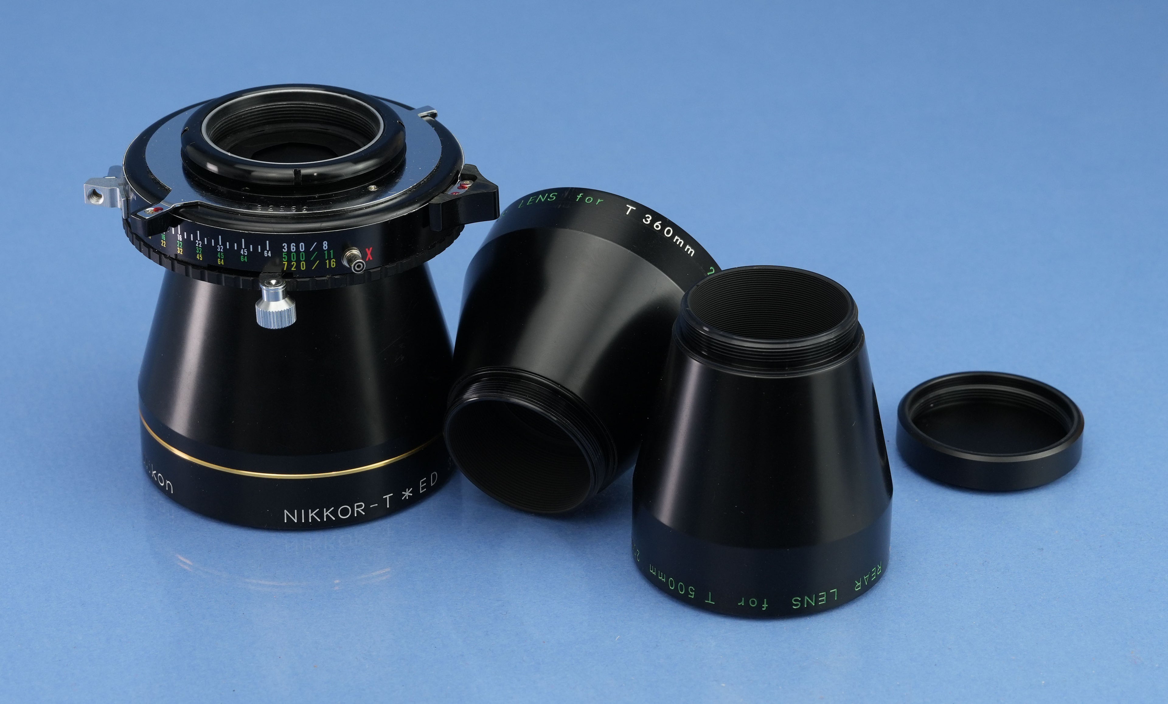 NIKON NIKKOR-T ED 360MM F8 4X5 CONVERTIBLE LENS SET +500mm F11 +BOX +COPAL MINT!