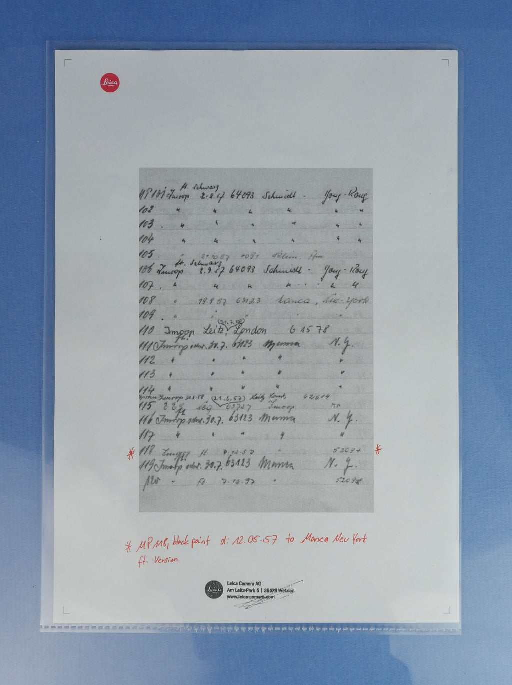 LEICA LEITZ MP-118 ORIGINAL 1957 SCHWARZE LACKIERUNG IMOOP ENTFERNUNGSFONKAMERA + PAPIERE!