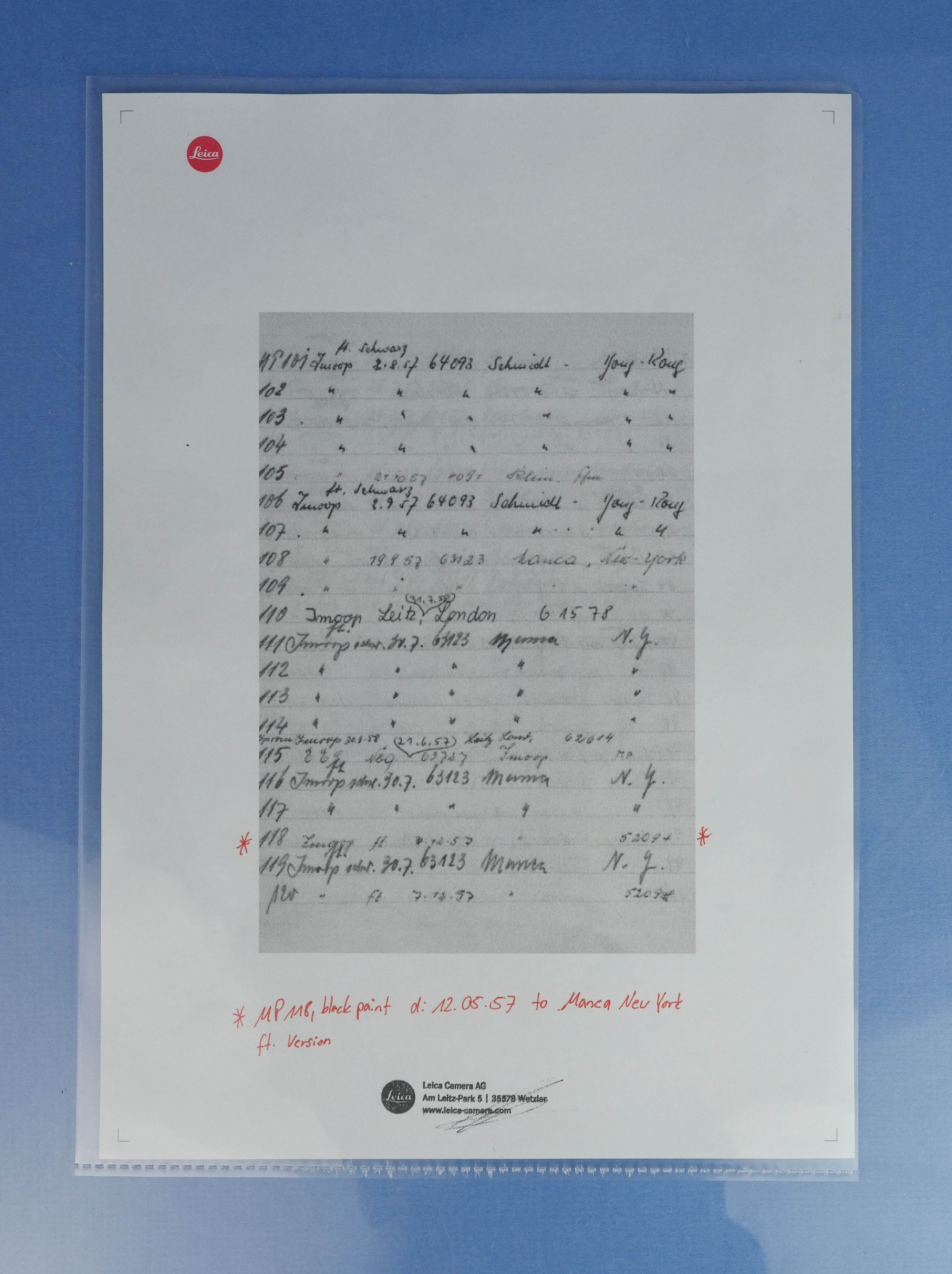 LEICA LEITZ MP-118 ORIGINAL 1957 SCHWARZE LACKIERUNG IMOOP ENTFERNUNGSFONKAMERA + PAPIERE!