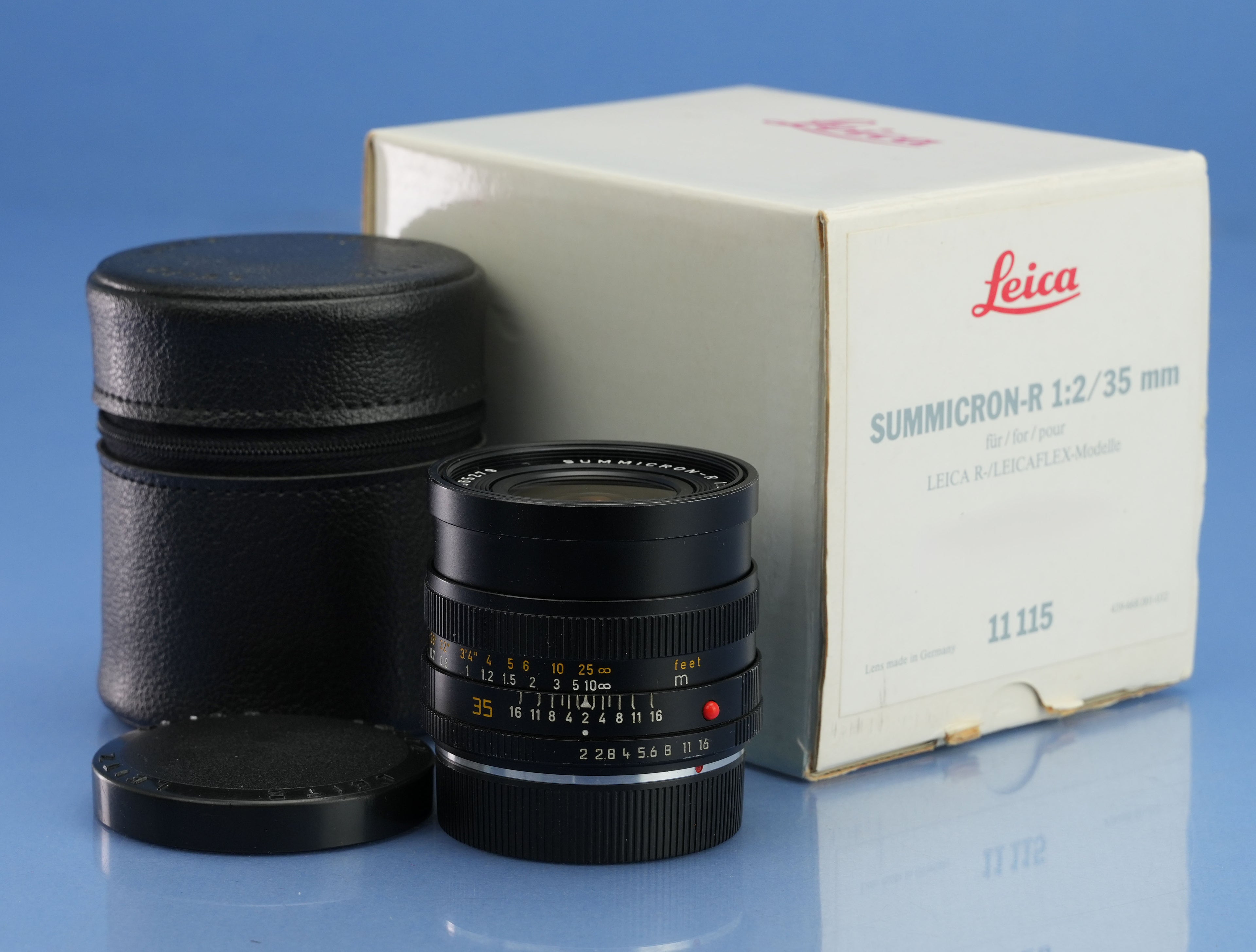 LEICA LEITZ 35MM SUMMICRON-R F2 3 CAM 11115 2nd V LENS +BOX +CASE +CAPS CLEAN!