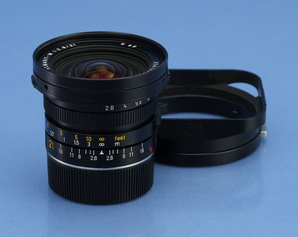 LEICA LEITZ 21MM ELMARIT-M F2.8 CLOSE FOCUS 11134 E60 M LENS +LATE +12543 SHADE