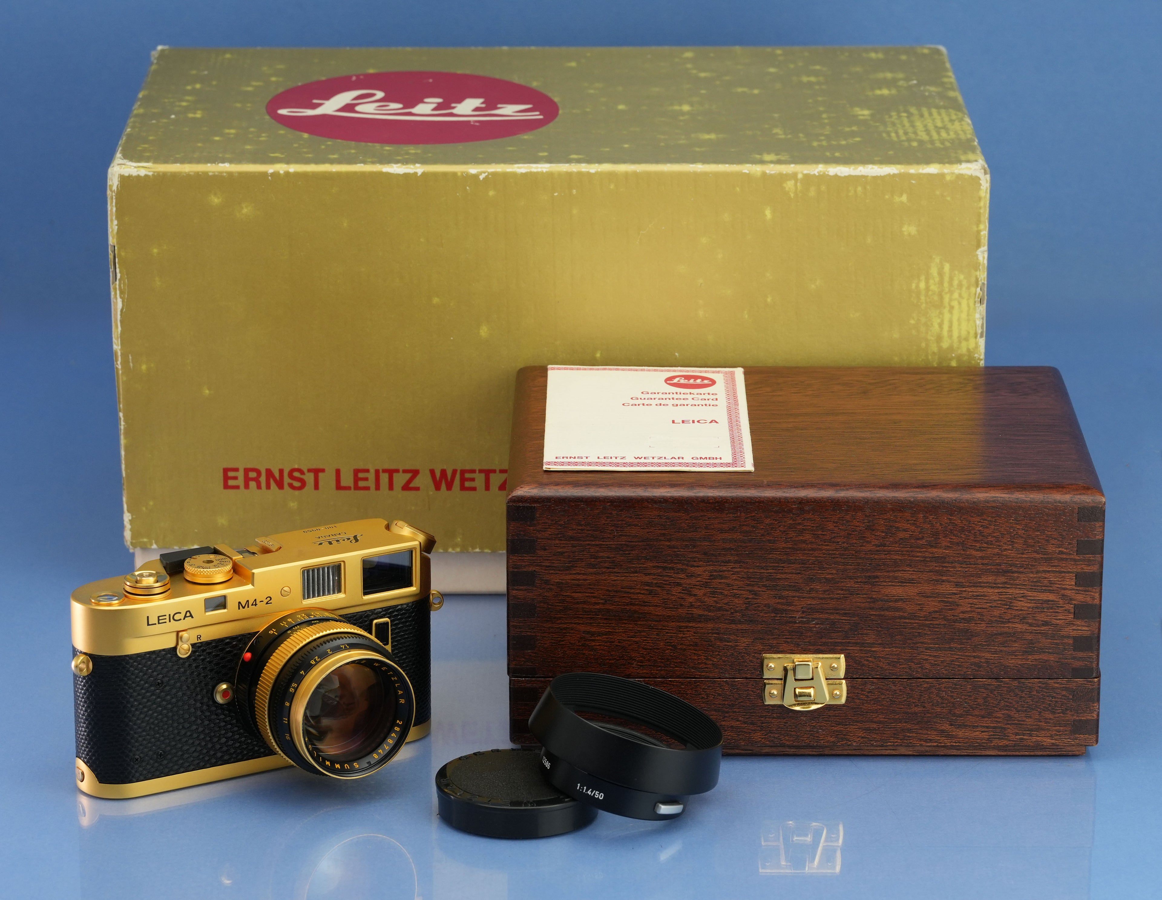 LEICA M4-2 GOLD JAHRE M 10420 CAMERA OUTFIT +50MM 1.4 SUMMILUX LENS +BOX +PAPERS