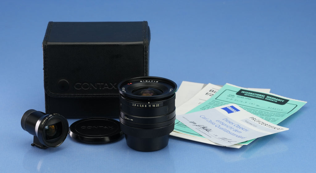 CONTAX ZEISS BIOGON BLACK 21MM F2.8 T* G CAMERA LENS +GF-21MM FINDER +CASE MINT