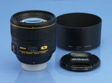 NIKON NIKKOR 85MM F1.4 AF-S G N NANO GLASS LENS +HB-55 SHADE +CAPS CLEAN!