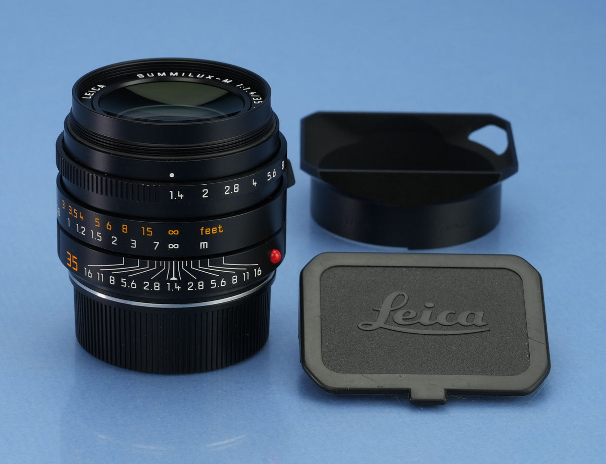 LEICA LEITZ 35MM SUMMILUX-M FLE F1.4 6BIT 11663 ASPH BLACK M LENS +CAPS NICE!