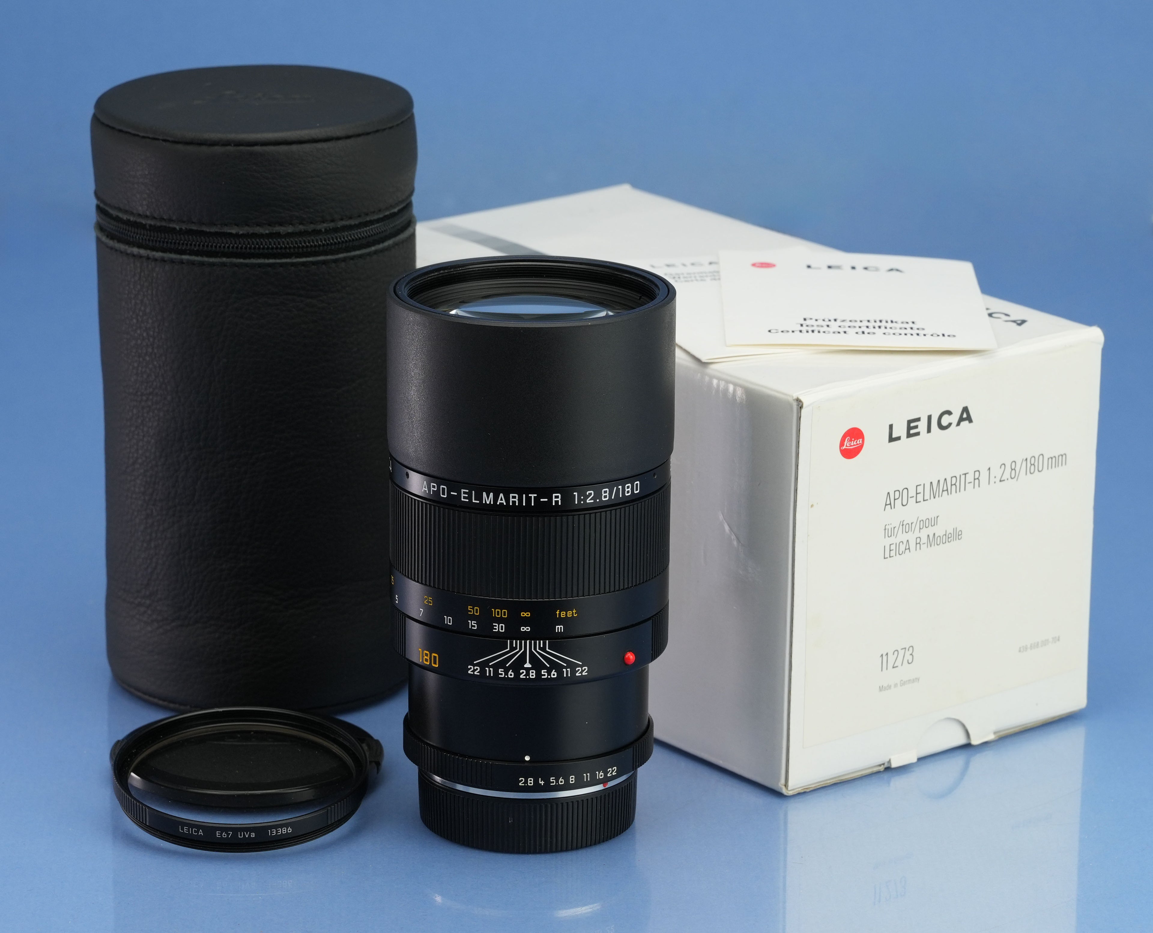 LEICA LEITZ 11273 APO-ELMARIT-R 180MM F2.8 R ROM LENS +BOX +CAPS +E67 UVa MINT!x