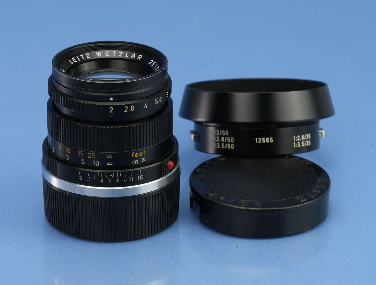 LEICA LEITZ 50MM SUMMICRON M F2 11817 3RD VERSION BLACK LENS +12585 SHADE +CAPS