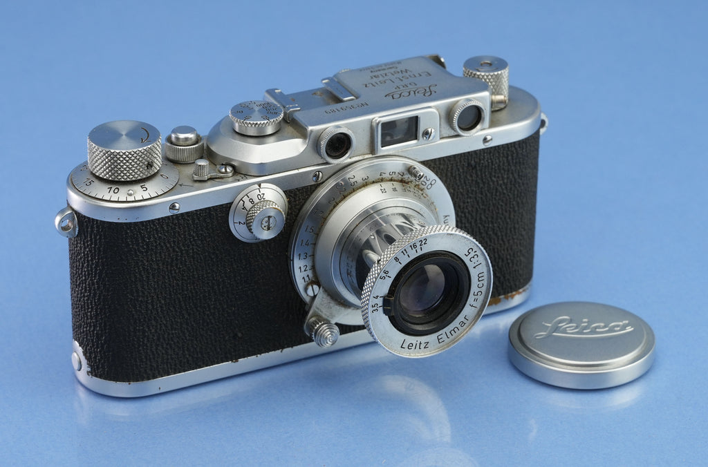 LEICA IIIA (MODEL G) MONTE EN SARRE SM CHROME CAMERA +50MM ELMAR F3.5 LENS RARE!
