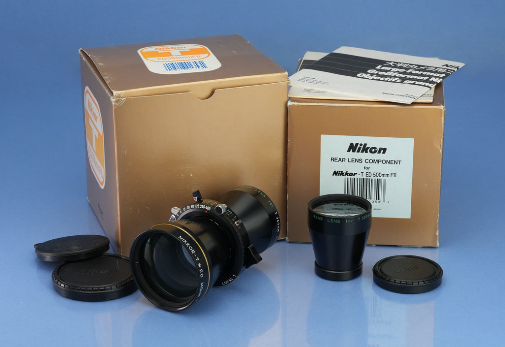 NIKON NIKKOR-T ED 360MM F8 4X5 CONVERTIBLE LENS SET +500mm F11 +BOX +COPAL MINT!