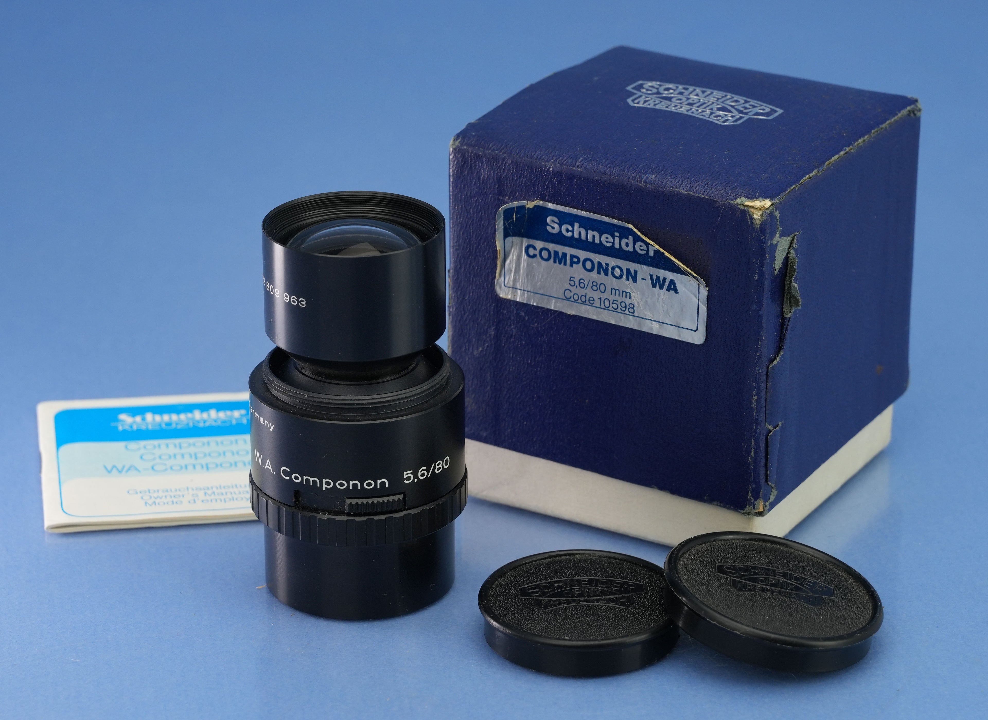 SCHNEIDER KREUZNACH 80MM F5.6 COMPONON-WA ENLARGER LENS 10598 +CAPS +BOX 6X6