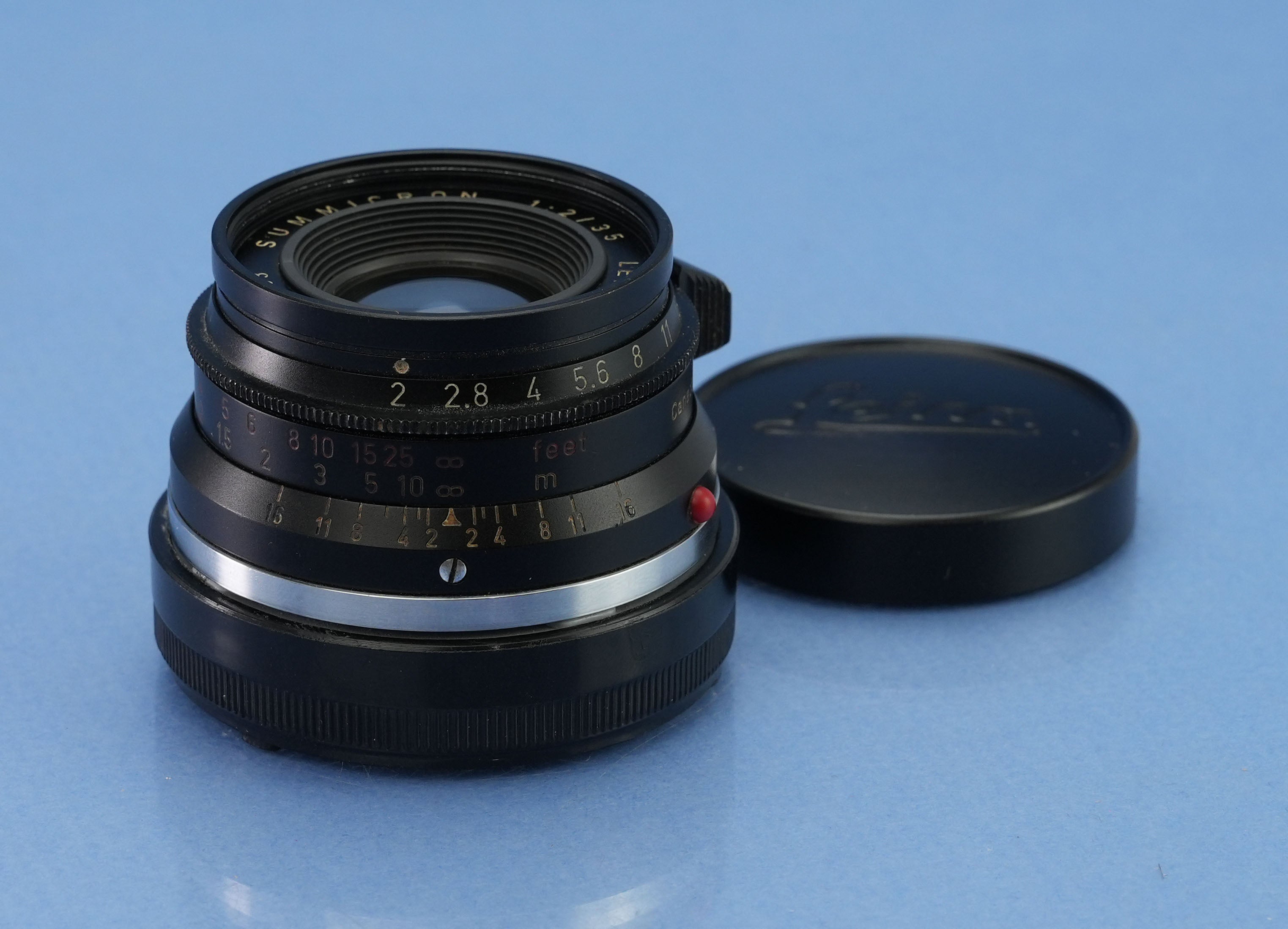 LEICA 35MM SUMMICRON F2 M2/M4 11307 1. Version, schwarz lackiert, 8-Elemente-Objektiv + Deckel