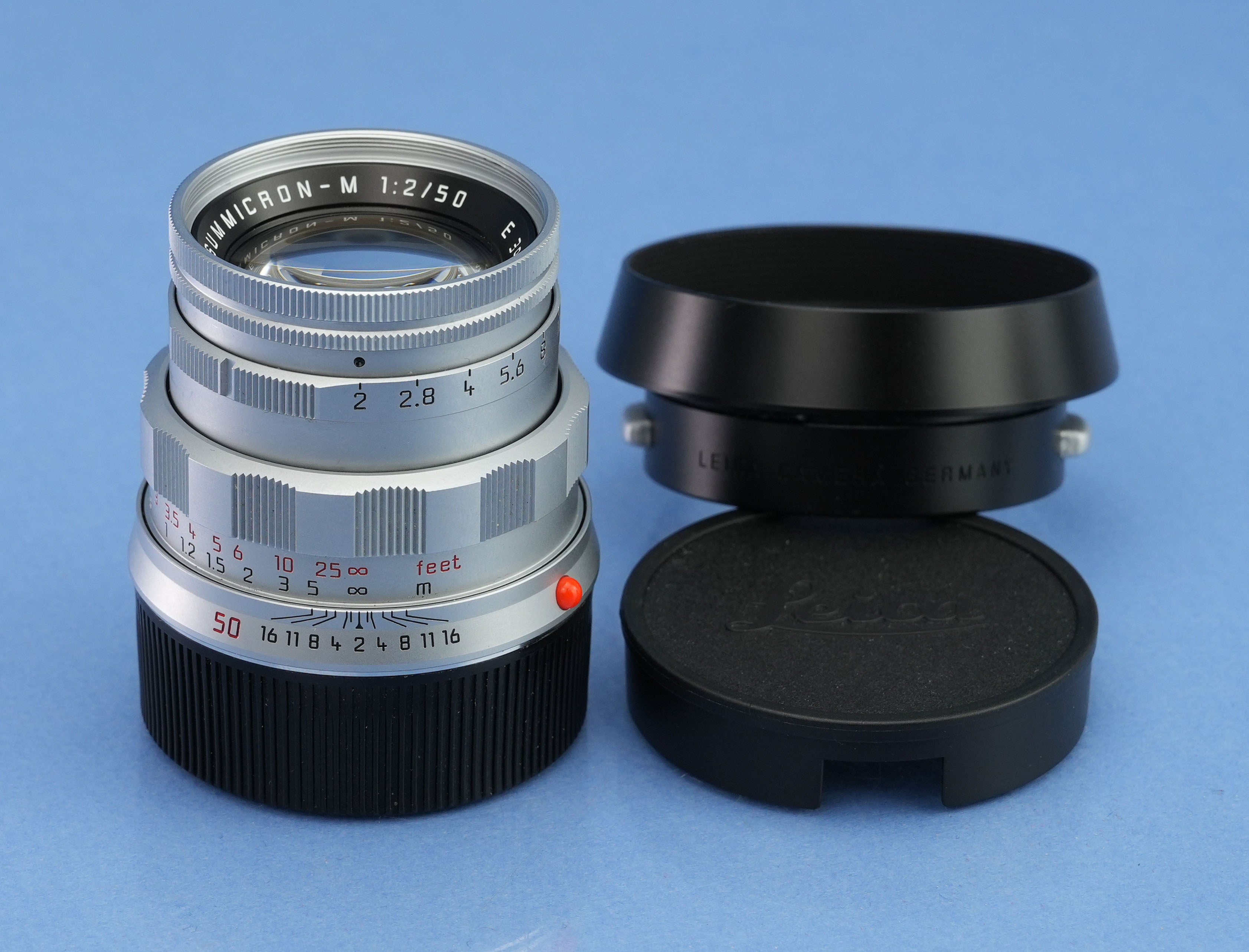 LEICA LEITZ 11615 50MM SUMMICRON-M F2 CHROME M 50 JAHRE LENS +SHADE +CAPS RARE!