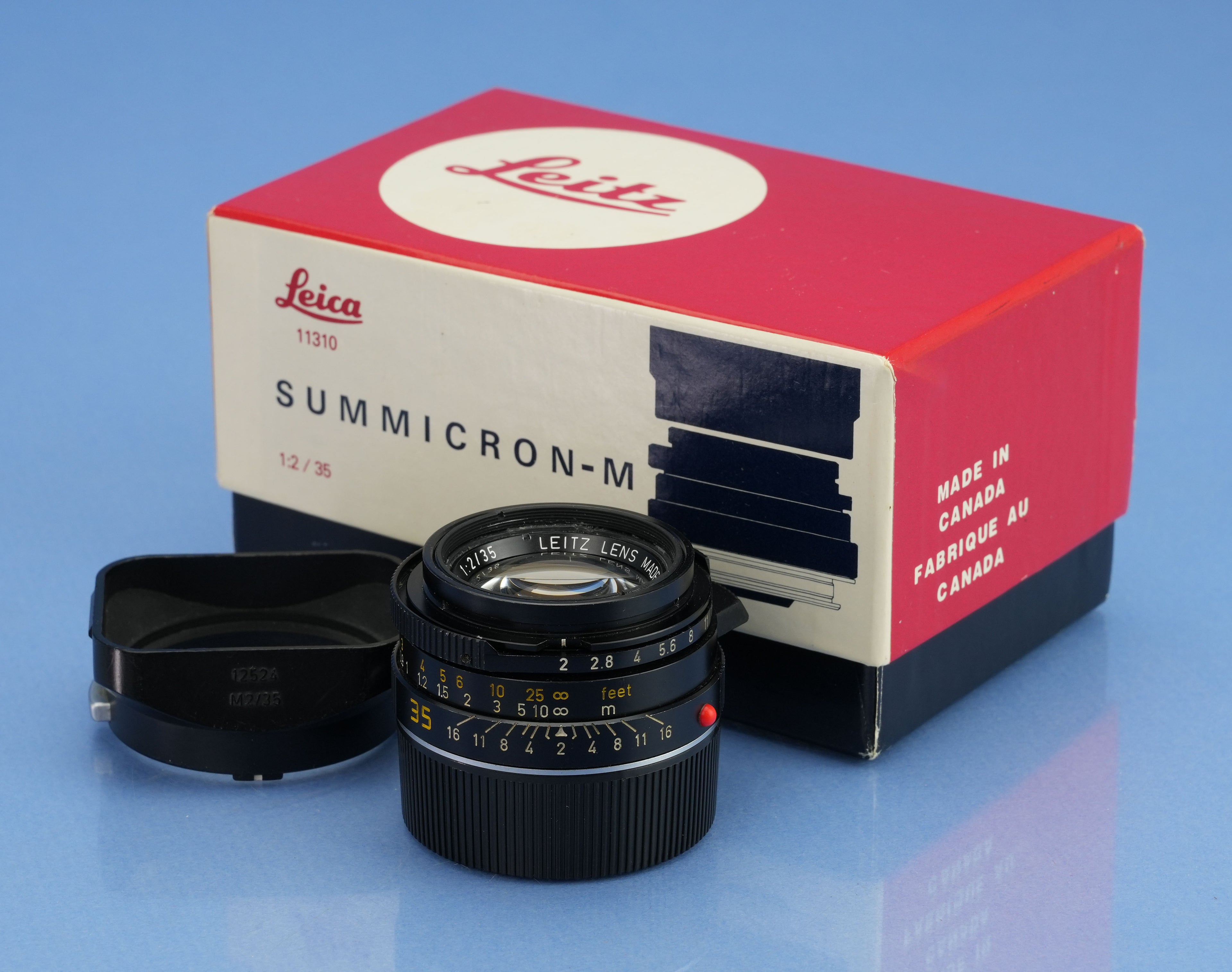 LEICA 35MM F2 SUMMICRON-M E39 4TH V 11310 CANADA LENS +SHADE +BOX KING OF BOKEH