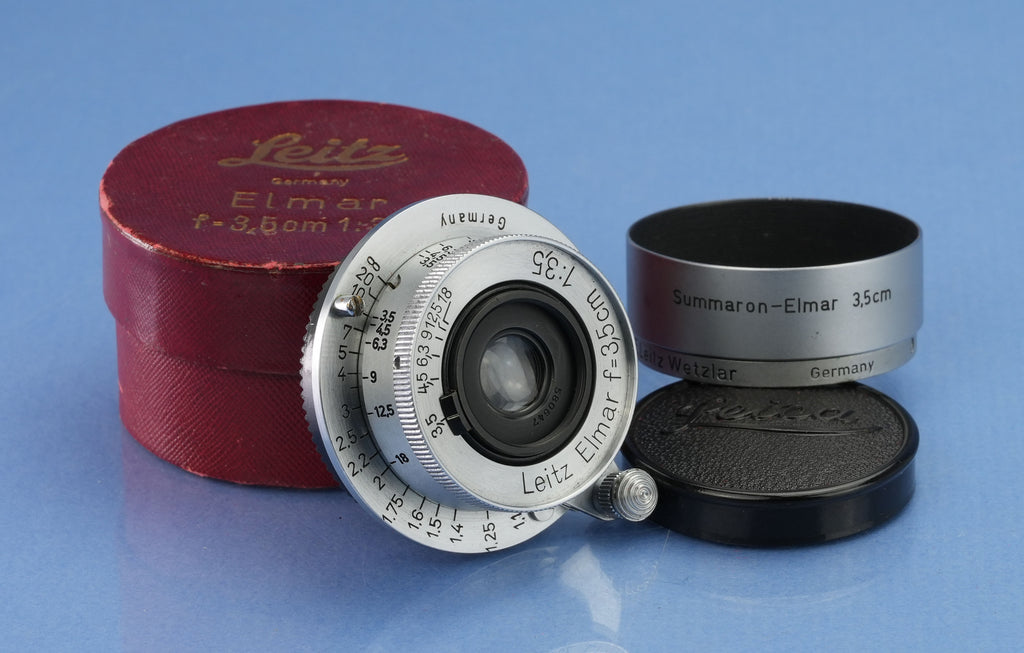 LEICA LEITZ 35MM ELMAR F3.5 CHROME SCREW MOUNT LTM SM LENS +CAPS +BOX +FOOKH
