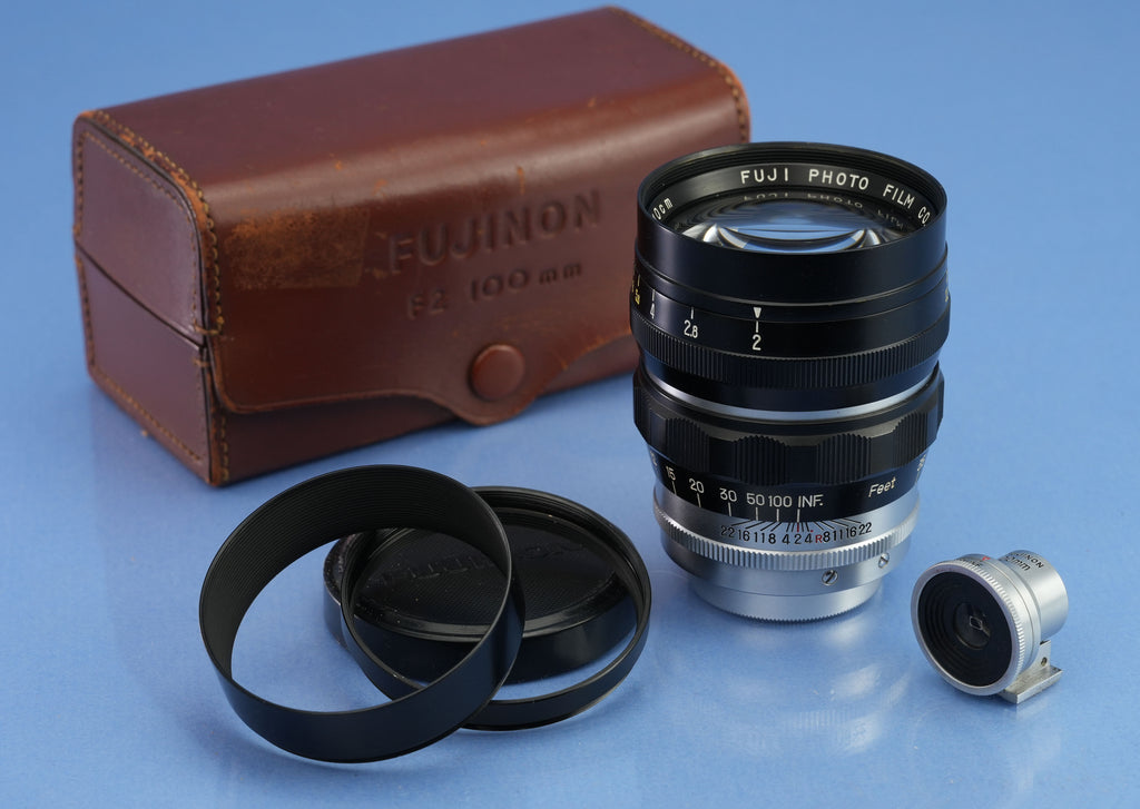 FUJI FUJINON LEICA 100MM F2 SM LTM LENS SET +VIEWFINDER +CAPS +SHADE +CASE RARE