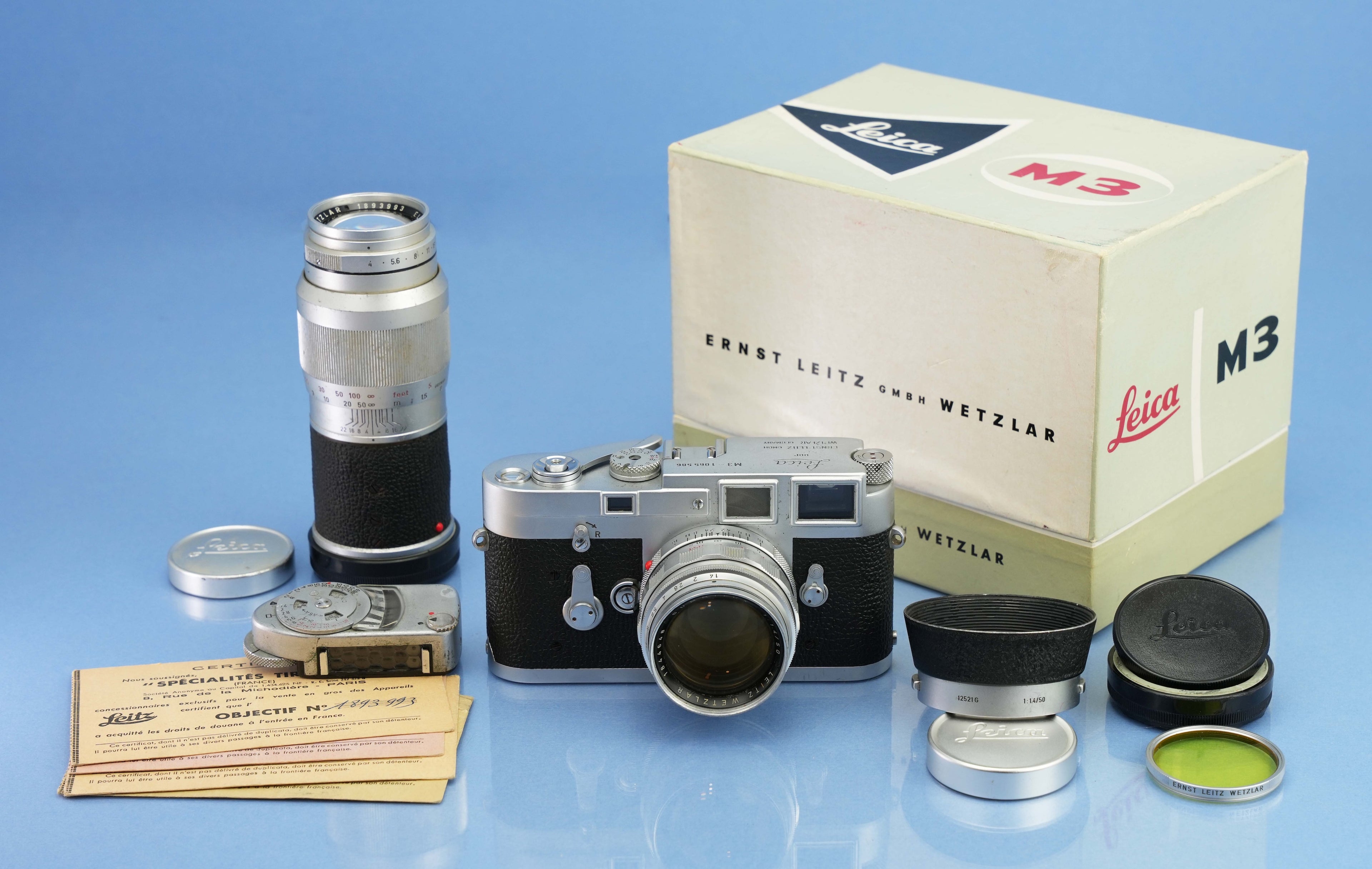 LEICA M3 SS IGEMO 10150 +50MM SUMMILUX F1.4+ 135MM F4 ELMAR +BOX +CARDS WOW!