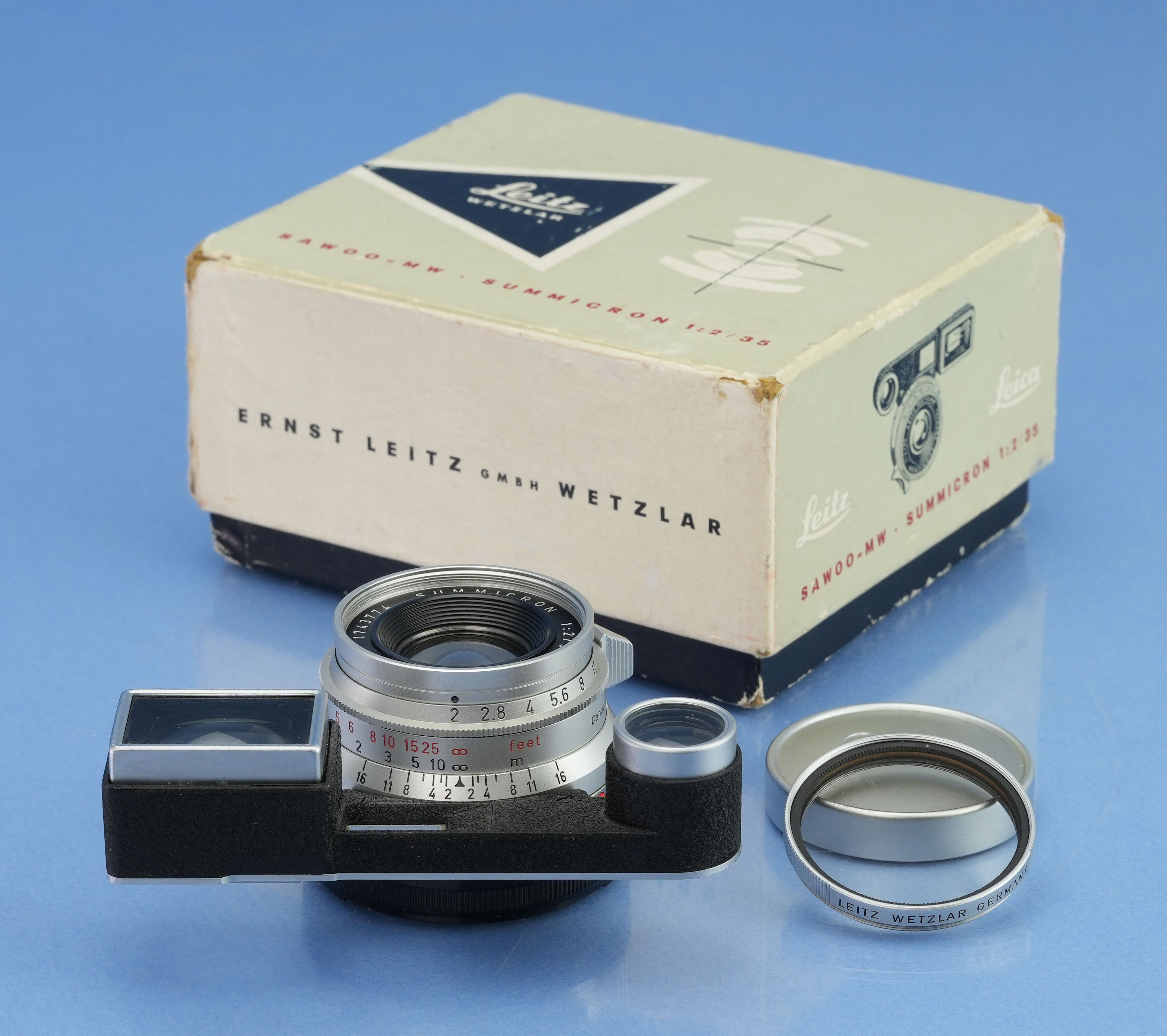 LEICA 35MM SUMMICRON F2 SAWOO-MW 11108 CANADA 8-ELEMENTE-OBJEKTIV + Okulare + Deckel + Box