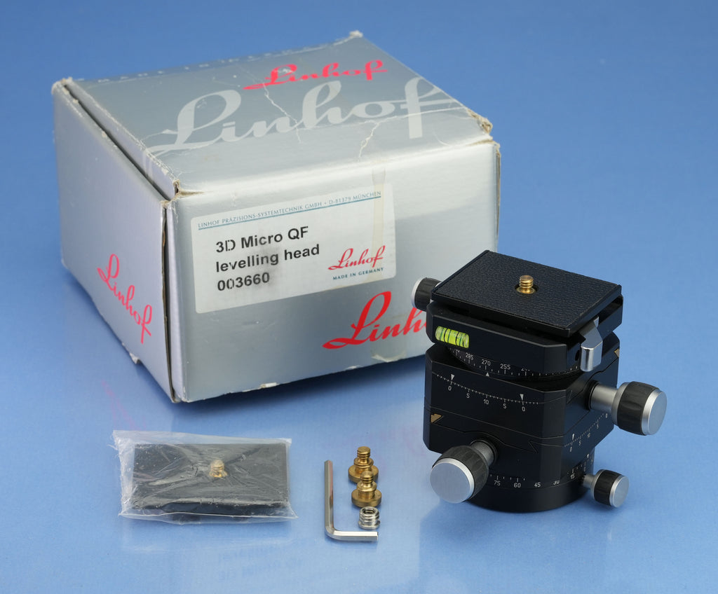 LINHOF 3D MICRO QF GEARED LEVELING TRIPOD HEAD 003660 +QUICKFIX I PLATE 003875