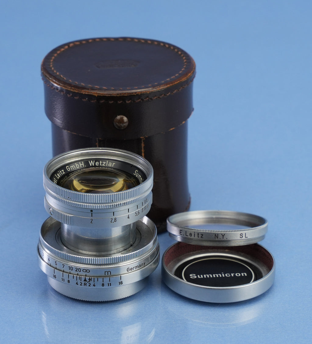 LEICA LEITZ 50MM SUMMICRON F2 YELLOW LANTHAR EARLY #920849 SOOIC LENS +EXTRAS