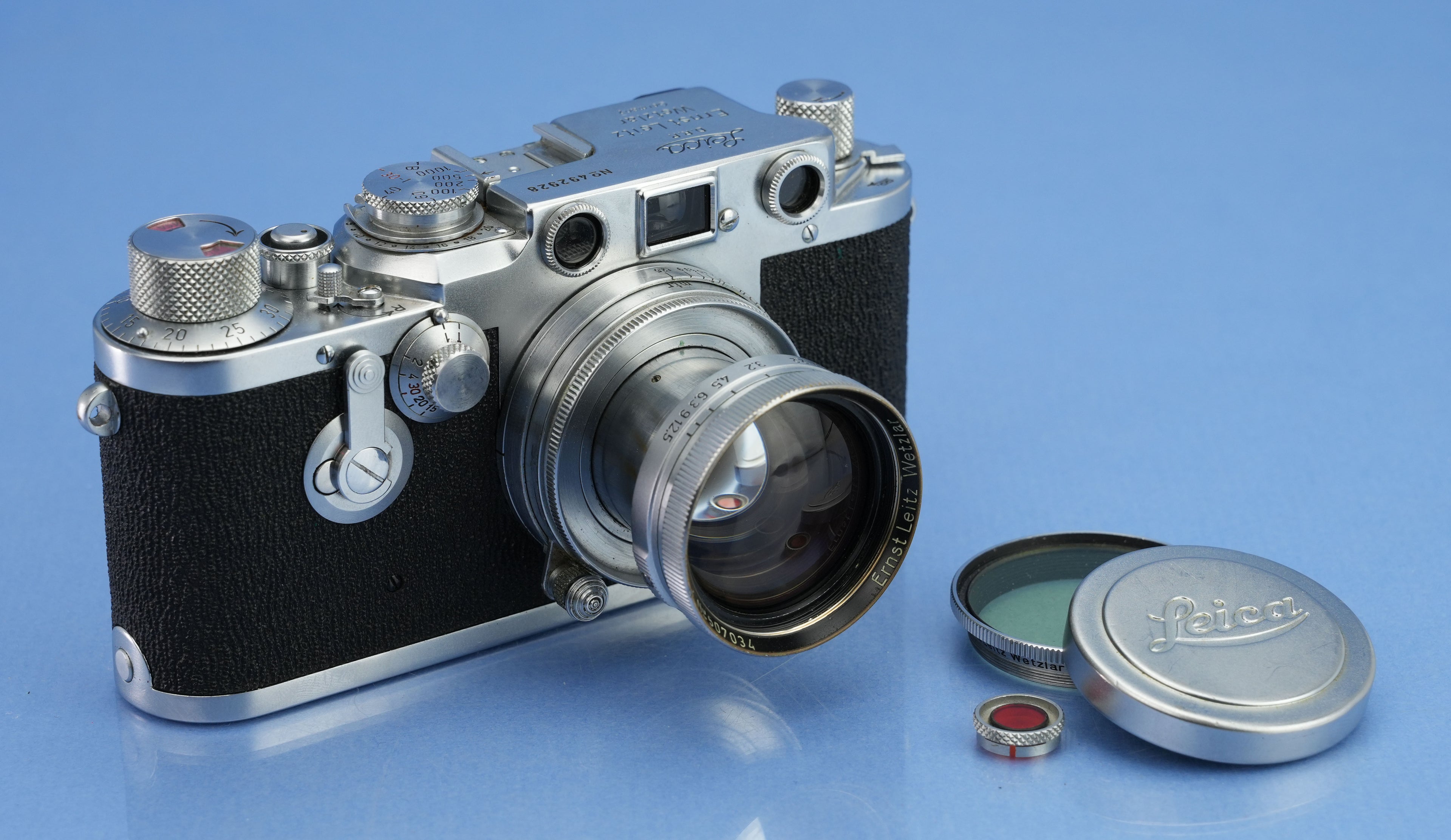 LEICA LEITZ IIIC IIIF SHARK SKIN SELBSTAUSLÖSER-UPGRADE-KAMERA + 50MM SUMMITAR + ORAKO