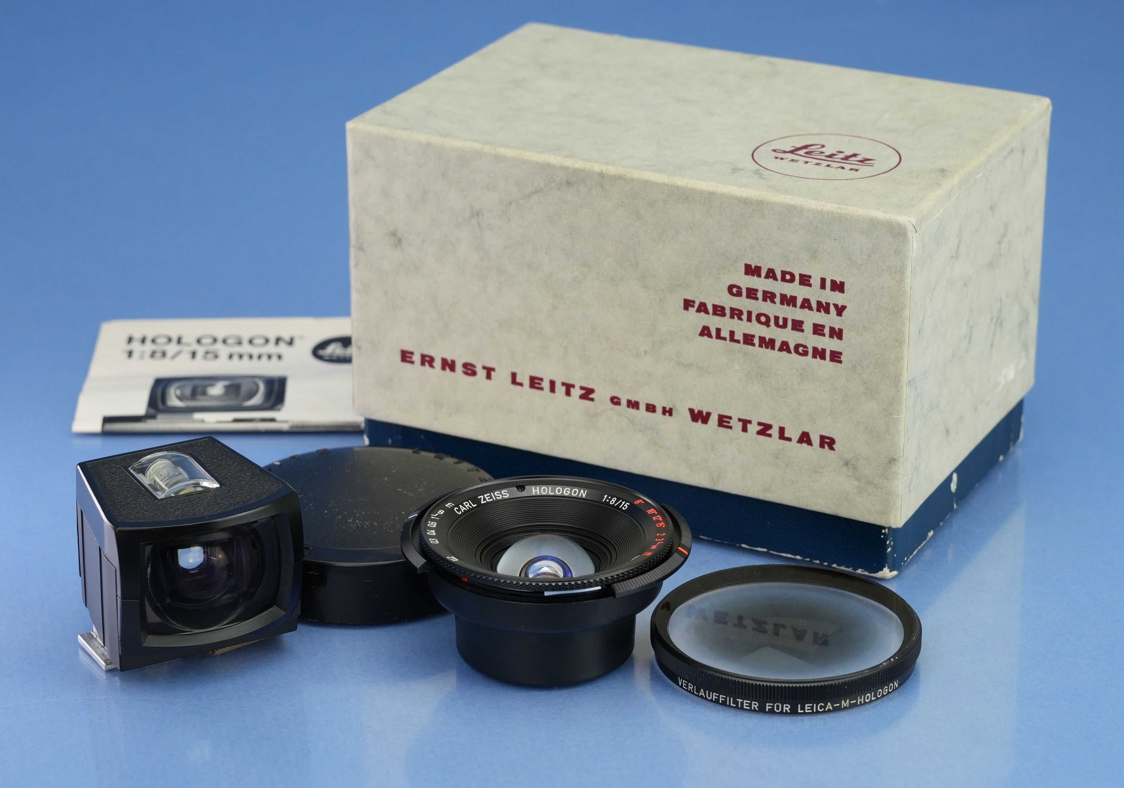LEICA ZEISS HOLOGON-M 11003 15MM F8 LENS +BOX +FILTER +CAPS +FINDER RARE! MINT!