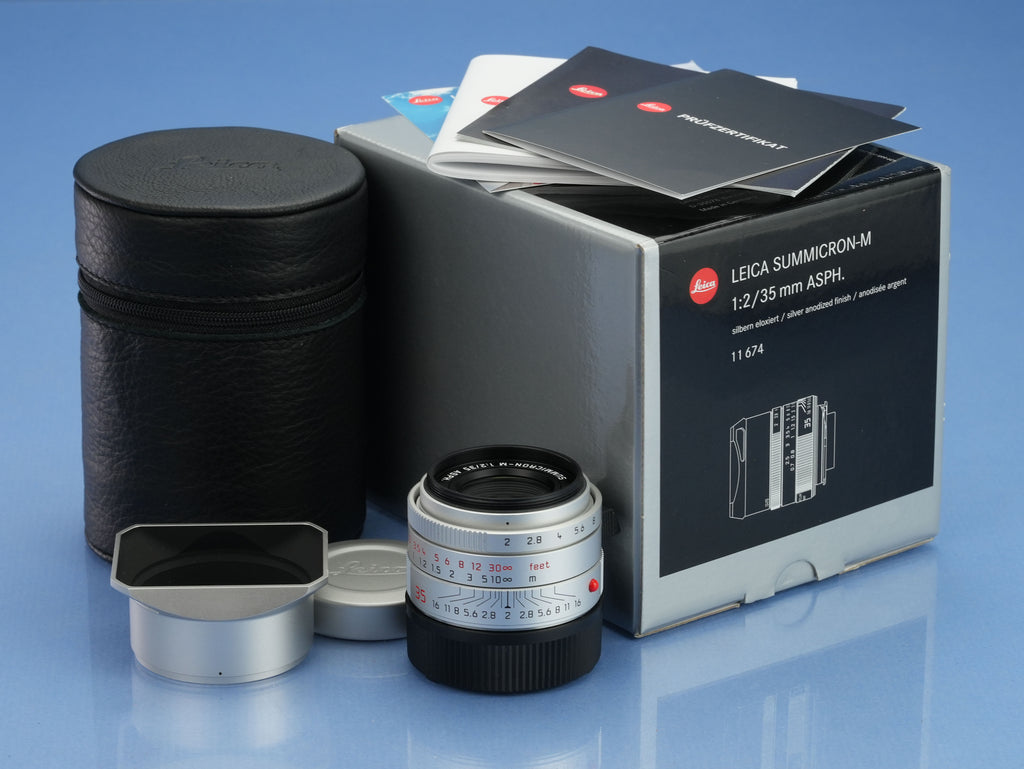 LEICA LEITZ 35MM SUMMICRON-M F2 ASPH VERSION II 11674 SILVER CHROME M LENS +BOX