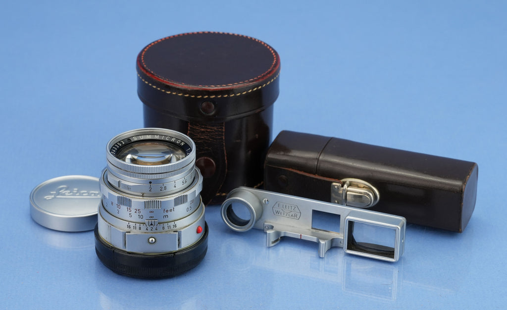 LEICA LEITZ 50MM SUMMICRON F2 LATER CHROME DUAL RANGE M LENS +EYES +CASE NICE!