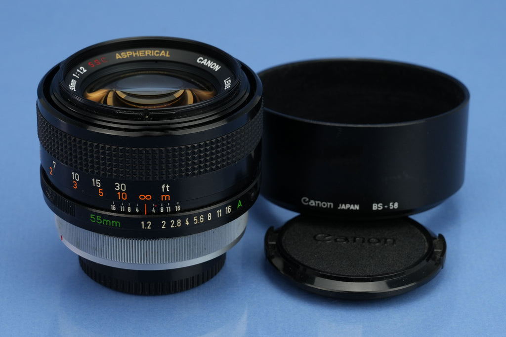CANON 55MM F1.2 FD SSC ASPHERICAL ASPH SLR FD MOUNT OBJEKTIV + OBJEKTIVDECKEL + BS-58 GEGENBLENDE
