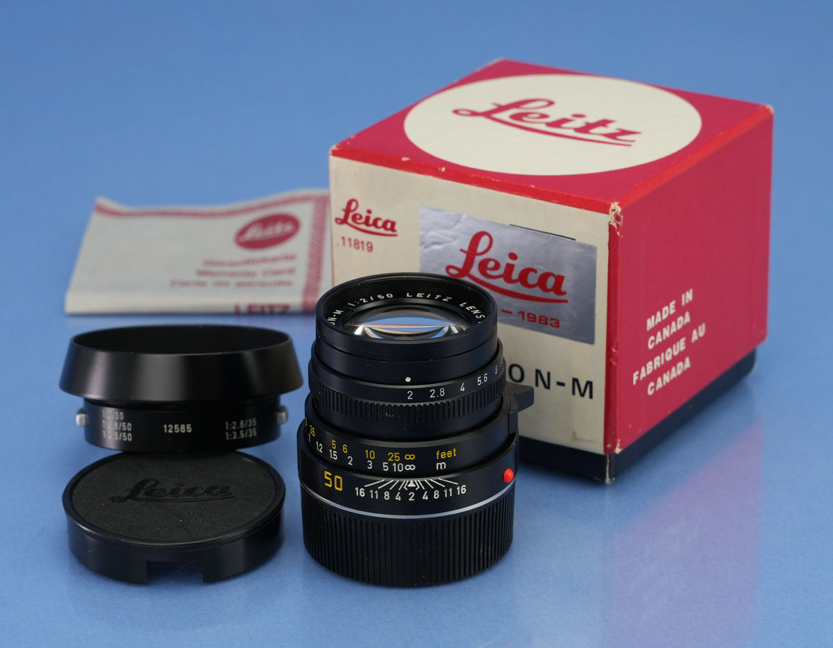 LEICA 50MM SUMMICRON-M F2 70 JAHRE 1913-1983 11819 LENS +BOX +SHADE RARE