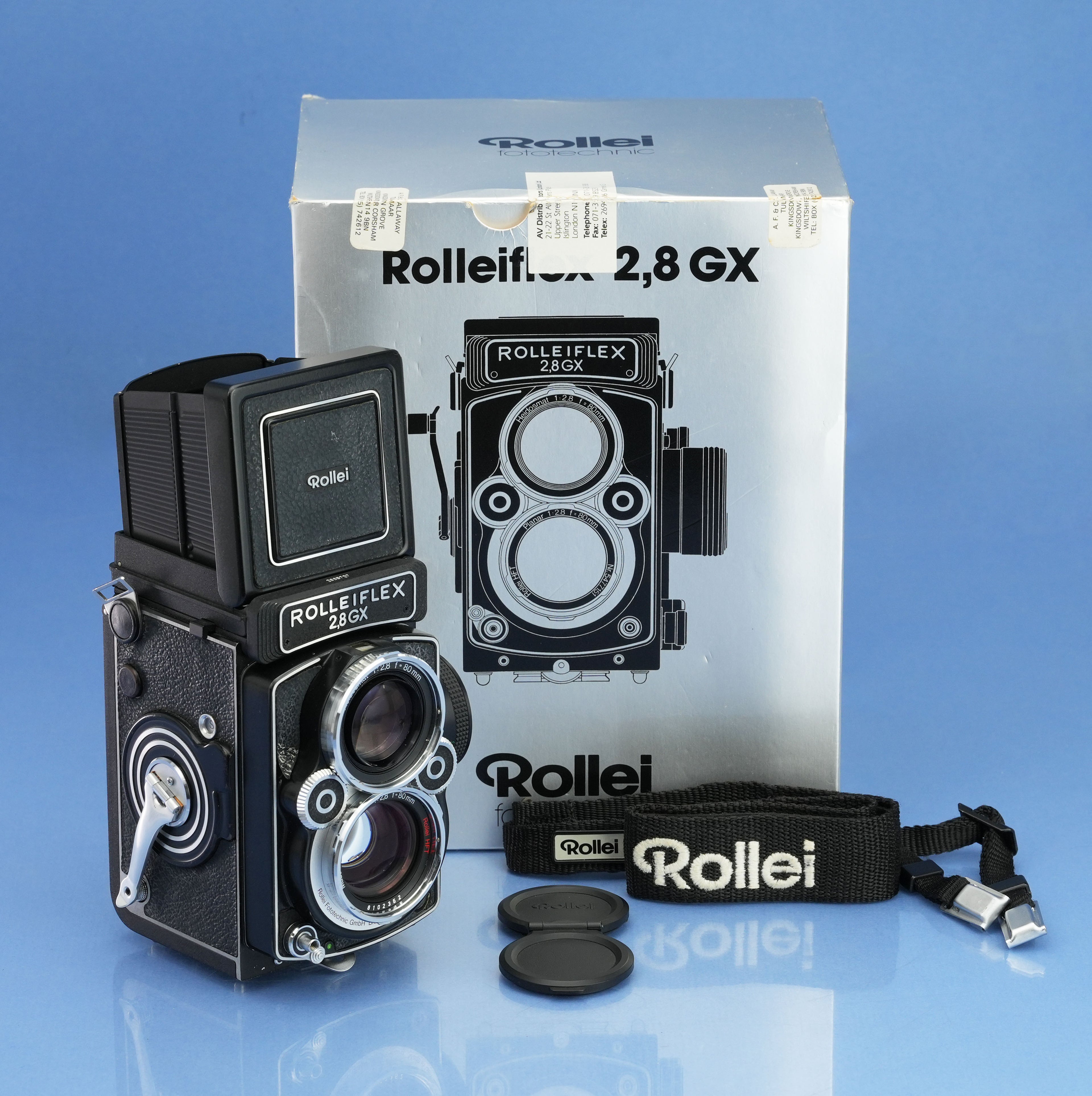 ROLLEI ROLLEIFLEX 2.8GX CAMERA +HFT 80MM F2.8 PLANAR +BOX +STRAP. NICE!