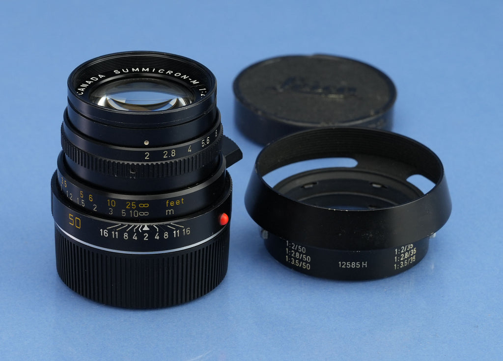 LEICA LEITZ 50MM SUMMICRON-M F2 VER 4 CANADA BLACK 11819 LENS +CAPS +12585 SHADE
