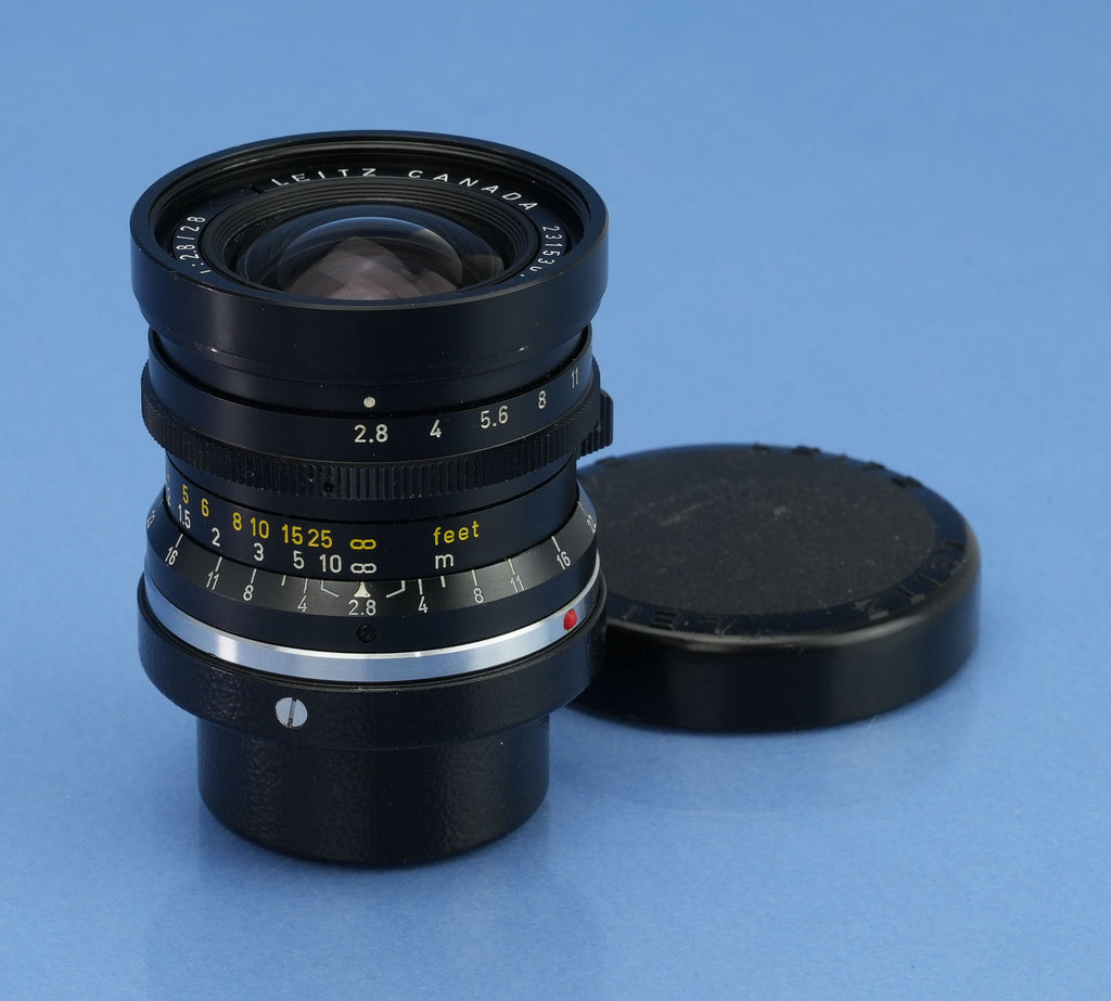 LEICA LEITZ 28MM ELMARIT F2.8 1ST V TRANSITIONAL BUTTON LOCK M 11801 OBJEKTIV + DECKEL