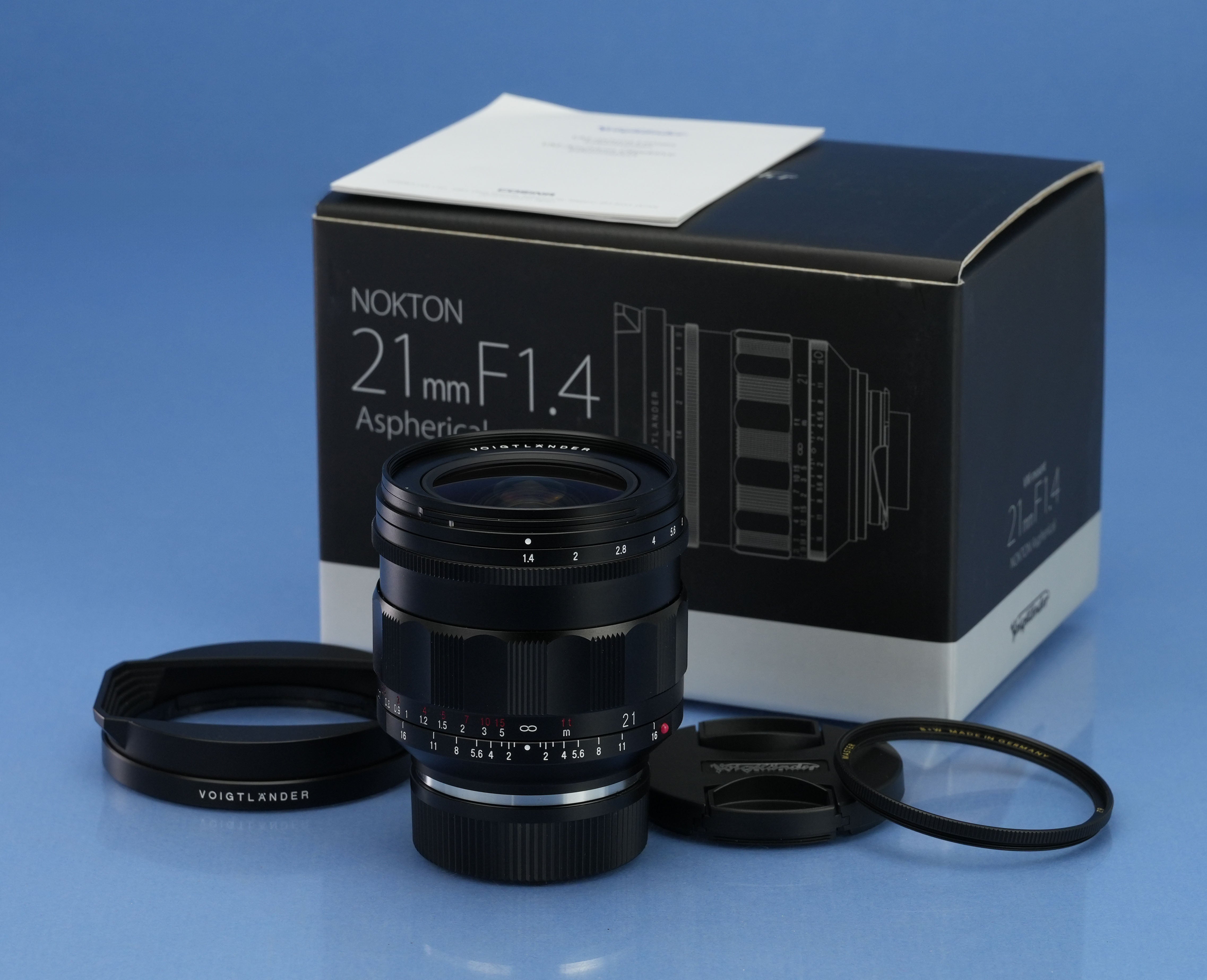 VOIGTLANDER 21MM F1.4 NOKTON ASPHERICAL VM LENS +UV FILTER +SHADE