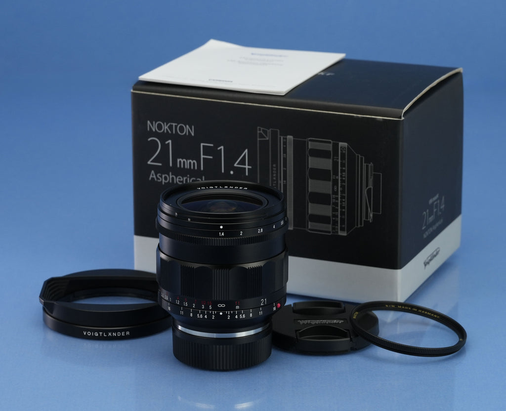 VOIGTLANDER 21MM F1.4 NOKTON ASPHERICAL VM LENS +UV FILTER +SHADE +BOX MINT!