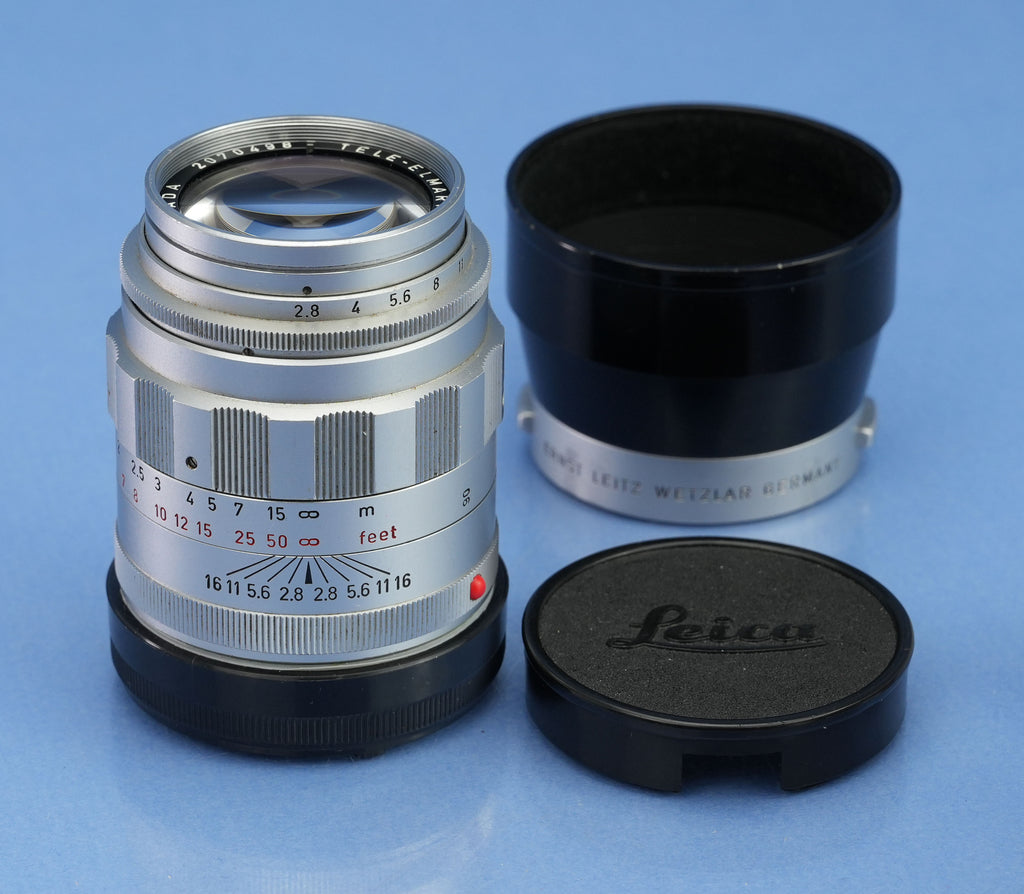 LEICA 90MM TELE-ELMARIT M F2.8 1ST V FAT CHROME 11800 M LENS +CAPS +12575N SHADE