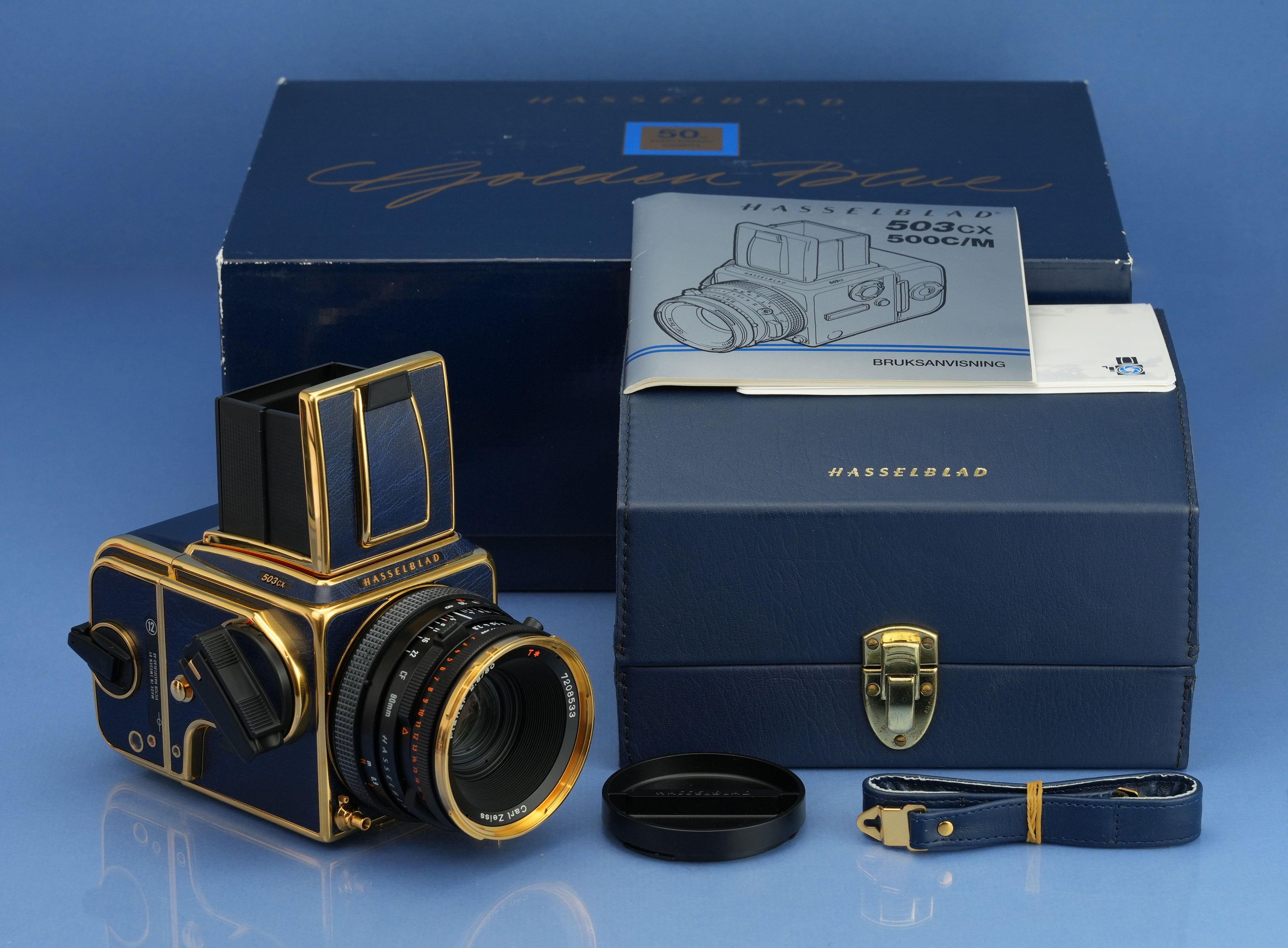 HASSELBLAD 503CX 50TH GOLD GOLDEN BLUE SUPREME CAMERA +80mm +A12 MINT NEW!