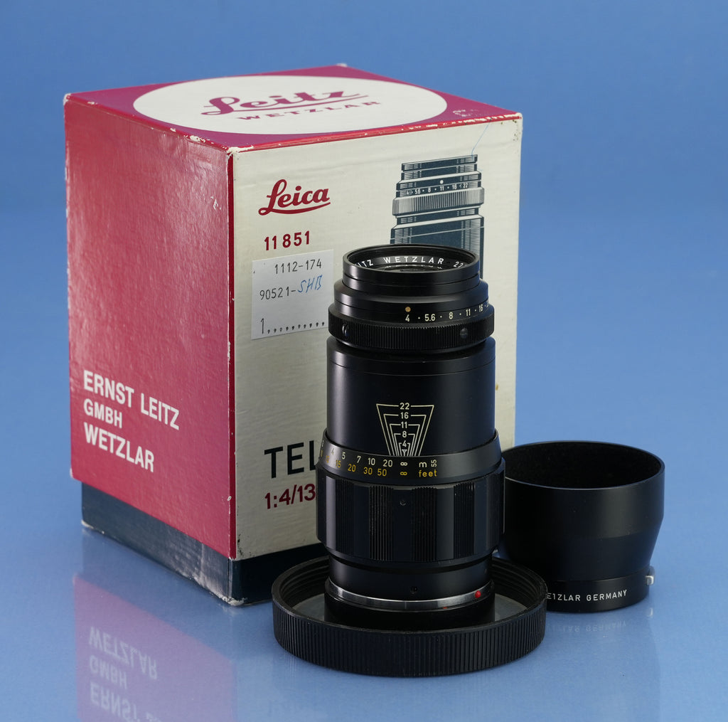 LEICA LEITZ 135MM TELE-ELMAR F4 11851 BLACK M LENS +12575 SHADE +BOX SERVICED!