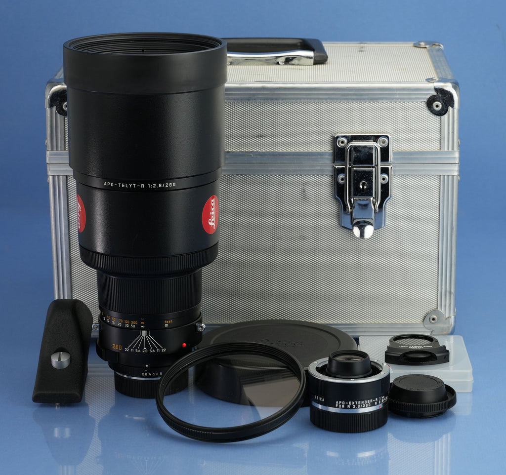 LEICA 280MM APO-TELYT-R F2.8 11245 3CAM LENS +1.4X EXTENDER-R +CASE +POL FILTER