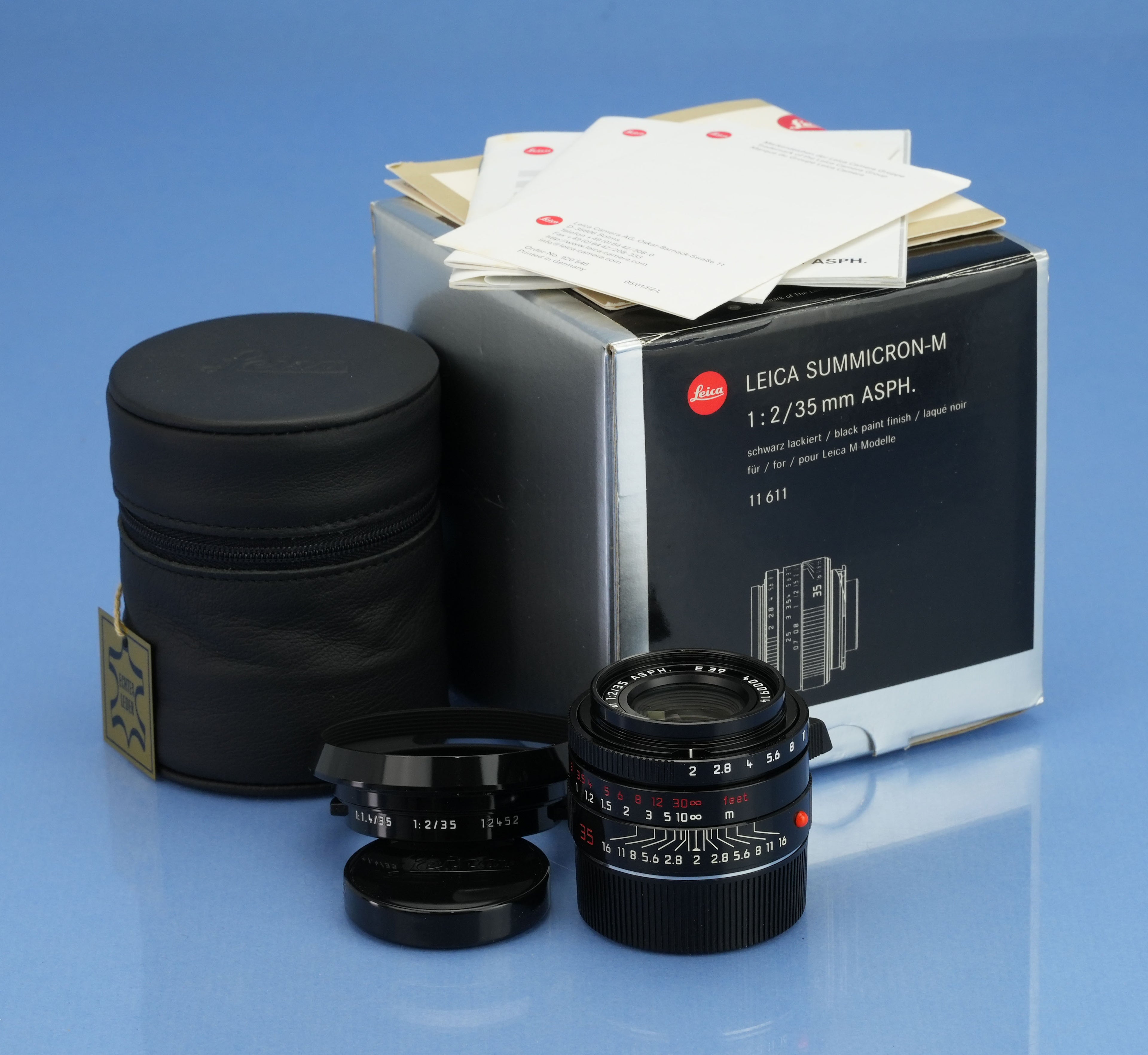LEICA 35MMM SUMMICRON-M F2 ASPH 11611 BLACK PAINT MILLENNIUM LENS SET MINT +BOX!