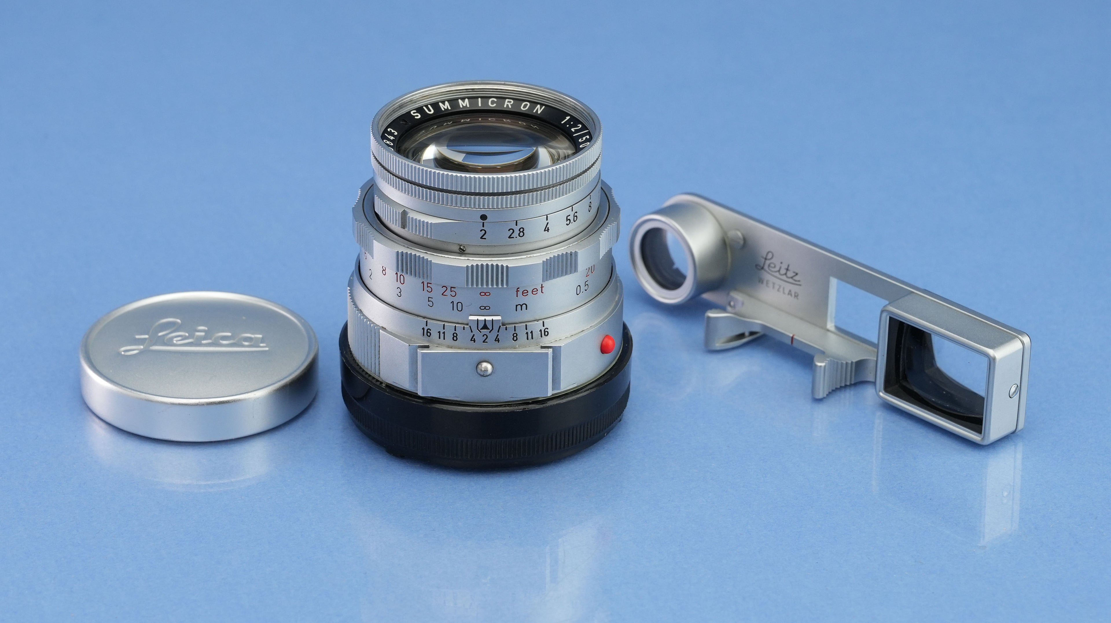 LEICA LEITZ 50MM SUMMICRON F2 CHROME DUAL RANGE M LENS 11918 SOMNI +EYES +CAPS