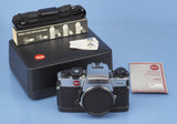 LEICA LEITZ R4 10041 CHROME SLR CAMERA BODY +PAPERS +CASE +STRAP CLEAN! NICE!