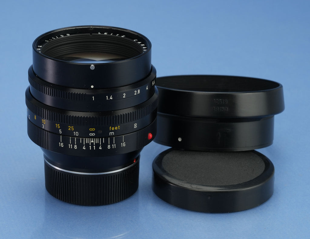 LEICA LEITZ 50MM NOCTILUX-M F1 11821 E58 VERSION 1 LENS +12518 SHADE +CAPS NICE!