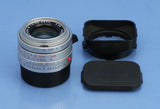 LEICA 35MM SUMMICRON-M 6BIT F2 11882 ASPH SILVER CHROME M LENS +CAPS +SHADE MINT