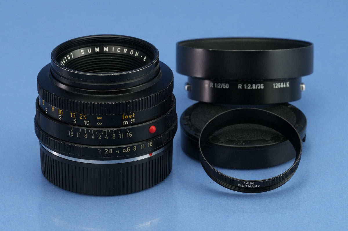 LEICA LEITZ SUMMICRON-R 50MM F2 1st VERSION 2CAM 11228 LENS +12564K SHADE