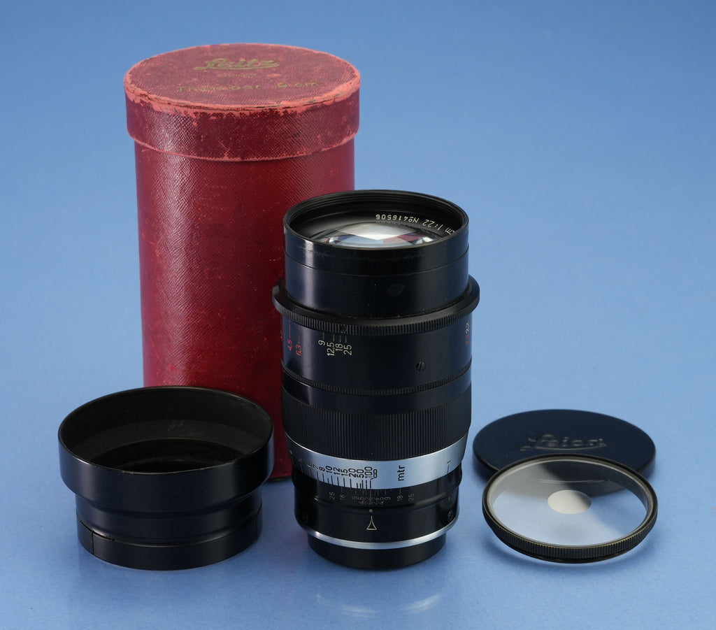 LEICA LEITZ 90MM THAMBAR F2.2 BLACK PAINT LENS +CENTER FILTER +HOOD +CAPS +BOX