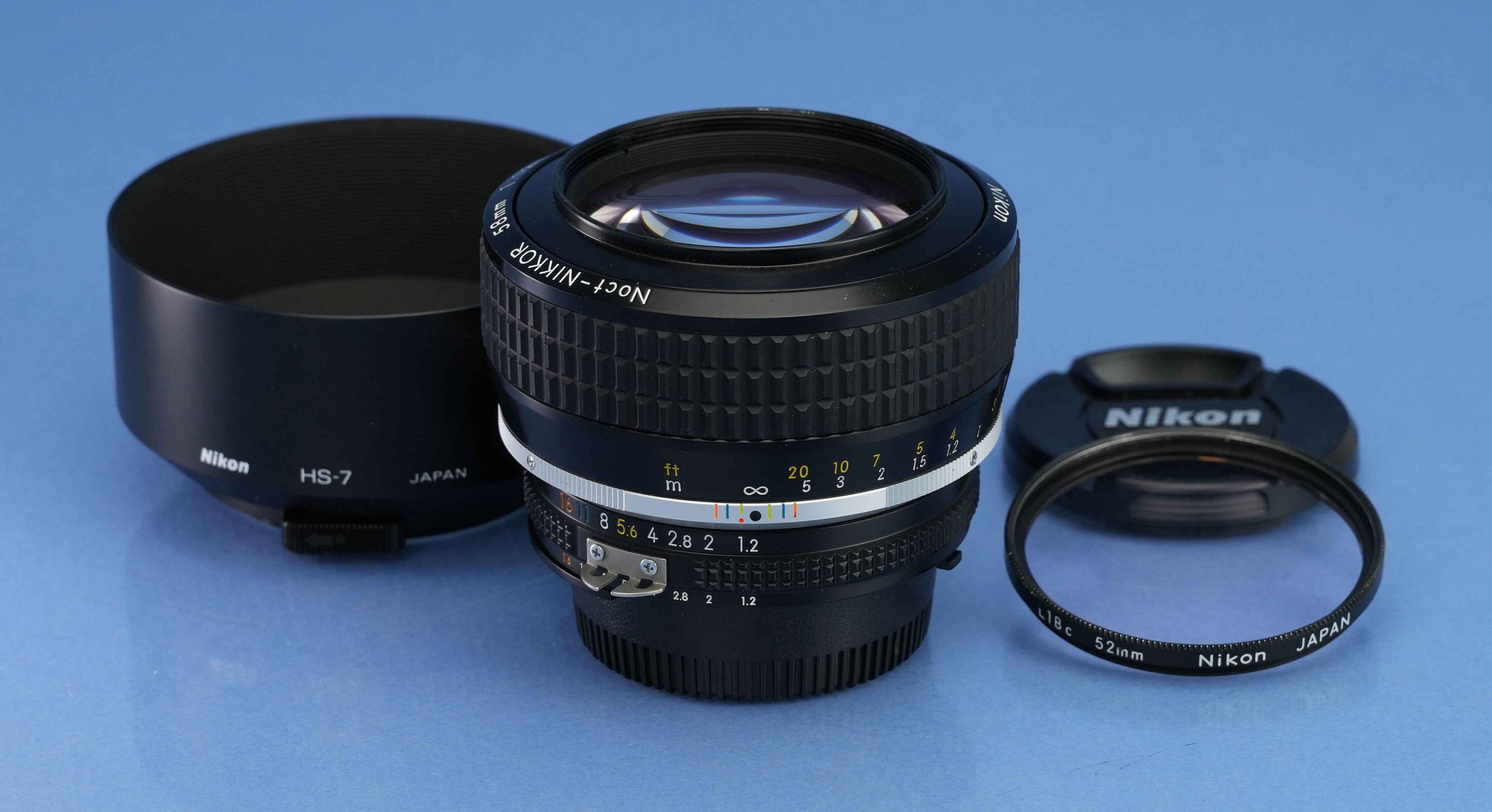 NIKON 58MM NOCT-NIKKOR F1.2 AIS AI-S REFLEX NOCTILUX LENS +CAPS +HS-7 HOOD CLEAN