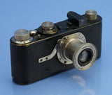 LEICA LEITZ I MODEL A BLACK PAINT CAMERA +50MM ELMAR LENS MUSHROOM BUTTON #10455